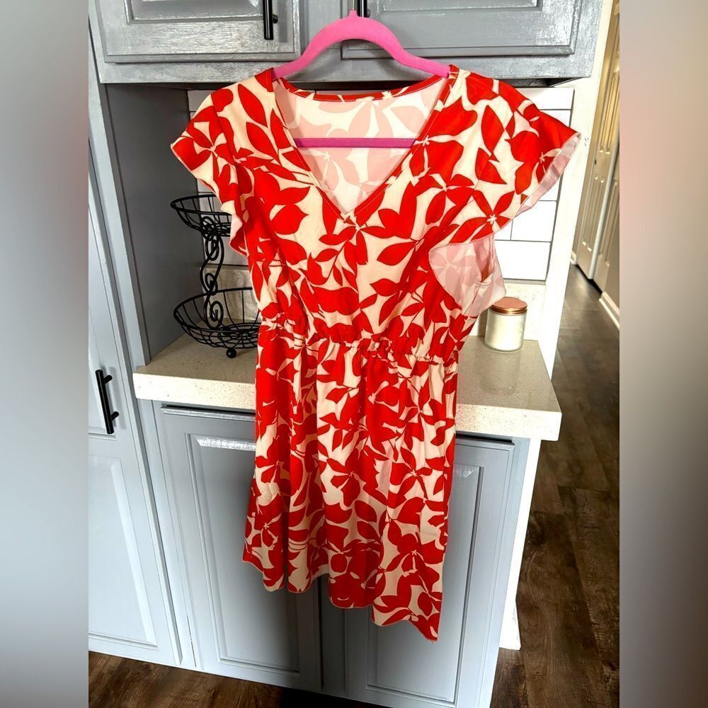 Orange and cream flower dress by Emery Rose, NWT